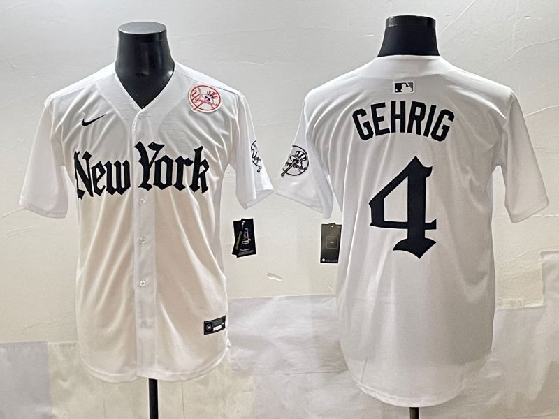 Men 2025 New York Yankees 4 Gehrig White Five generations Joint Name Nike MLB Jersey style 11